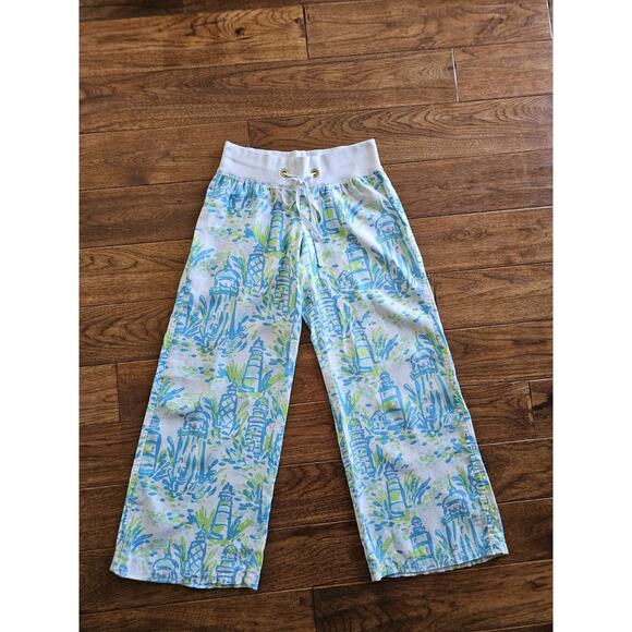 Lilly Pullizter Tropical Linen Palazzo Wide Leg Pants Women's Size XS Resort - Picture 2 of 11